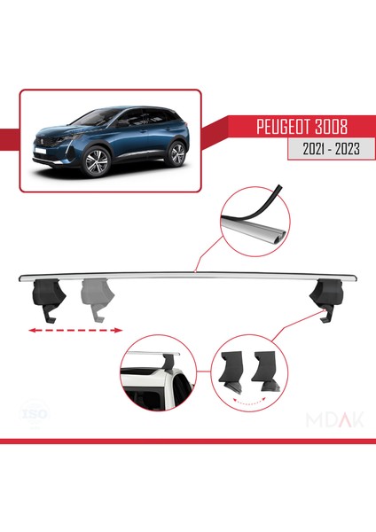 Peugeot 3008 Iı (P84) Post-Facelift 2021-2023 Arası ile Uyumlu Ace-4 Ara Atkı Tavan Barı Gri 2 Adet modelleri