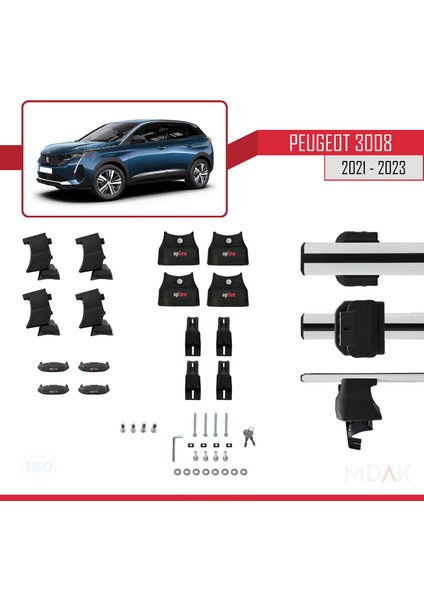 Peugeot 3008 Iı (P84) Post-Facelift 2021-2023 Arası ile Uyumlu Ace-4 Ara Atkı Tavan Barı Gri 2 Adet indirimleri