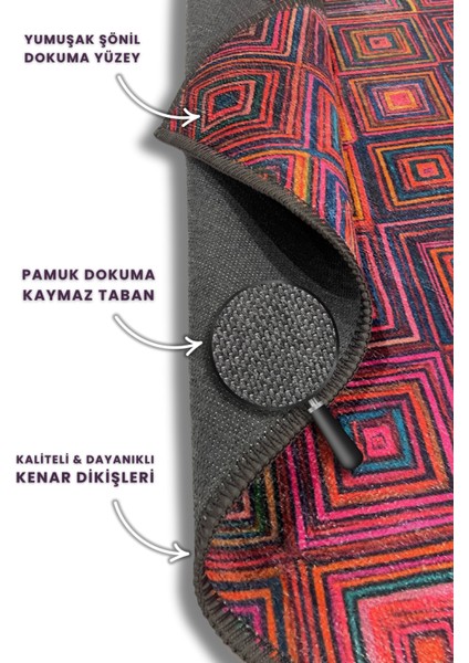Geometrik Desenli Kırmızı Halı Dijital Baskılı Dokuma Kaymaz Tabanlı Yıkanabilir Kareli Oturma Odası Halısı