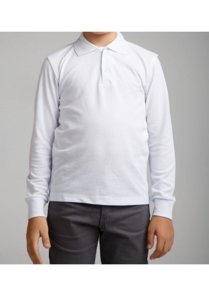 Uzun Kollu Beyaz Genç Boy Lise Okul Lakos Polo Yaka T-Shirt fiyatları