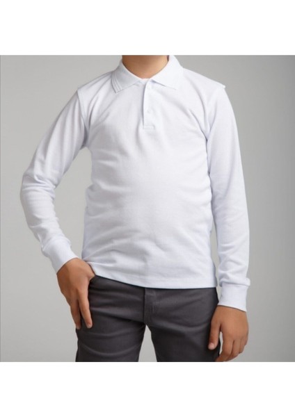 Uzun Kollu Beyaz Genç Boy Lise Okul Lakos Polo Yaka T-Shirt modelleri