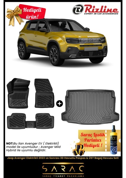 Jeep Avenger Elektrikli 2023 ve Sonrası Havuzlu Paspas & Üst Bagaj Havuzu Seti+Hediyeli! fiyatları
