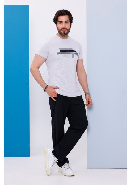 Erkek Beyaz Bisiklet Yaka Baskılı T-Shirt - 170 fiyatları