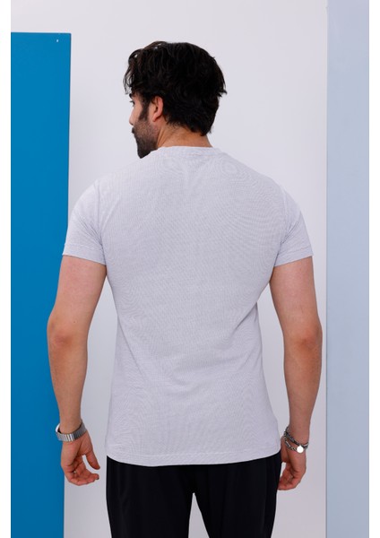 Erkek Beyaz Bisiklet Yaka Baskılı T-Shirt - 170