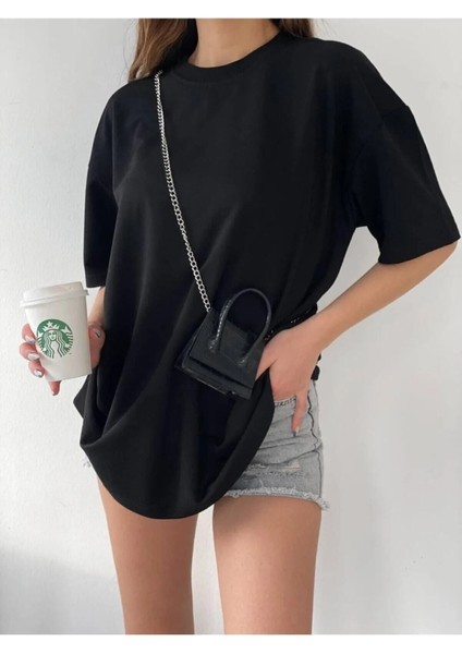 Unisex Pamuk Bisiklet Yaka Oversize Boyfriend T-Shirt fiyatları