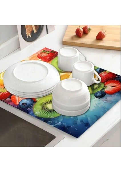 55 cm x 45 cm Serin Meyve Tasarımı Tezgah Üstü Bulaşık Kurutma Matı Bulaşıklık Kurutma Örtüsü modelleri