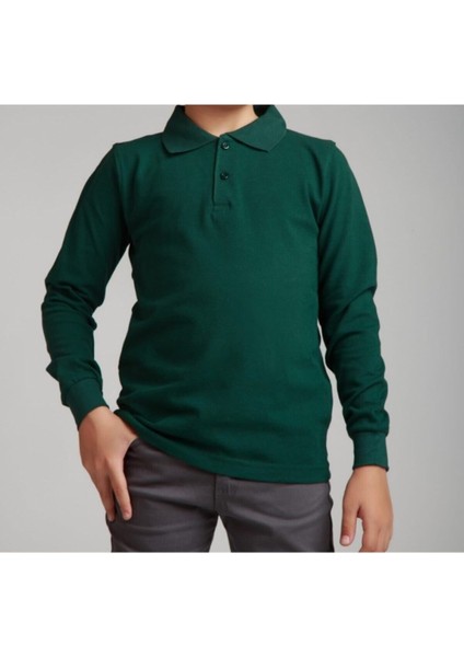 Uzun Kollu Koyu Yeşil Genç Boy Lise Okul Lakos Polo Yaka T-Shirt fiyatları