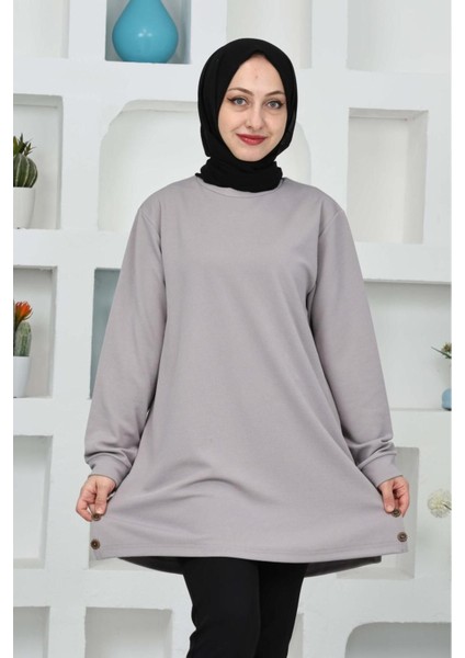 Kadın Bisiklet Yaka Yırtmaçlı Düğme Tedaylı Esnek Likralı Tesettür Tunik modelleri
