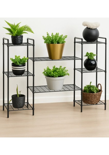 Çok Katlı 3 Bölmeli Metal Saksılık | Modern Tel Gövdeli Bitki ve Çiçek Standı