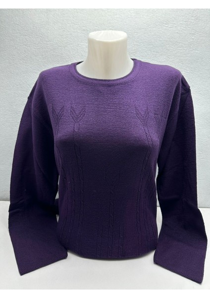 Şen Kabartmalı Desenli Kaliteli Rahat Giyim Normal Kalıp Triko Likralı Kadın Anne Kazak