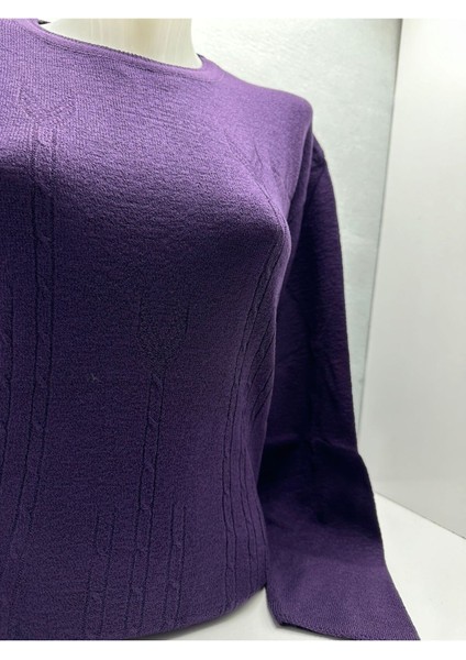 Şen Kabartmalı Desenli Kaliteli Rahat Giyim Normal Kalıp Triko Likralı Kadın Anne Kazak modelleri