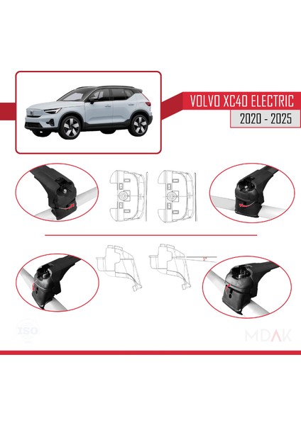 Volvo XC40 (Elektrik) 2020 ve Sonrası ile Uyumlu Ace-2 Ara Atkı Tavan Barı Siyah 2 Adet indirimleri