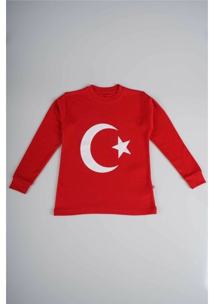 Uzun Kollu Bayrak Baskılı T-Shirt