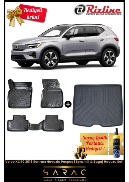Volvo XC40 2018 Sonrası Havuzlu Paspas | Benzinli & Bagaj Havuzu Seti+(Hediyeli!) fiyatları