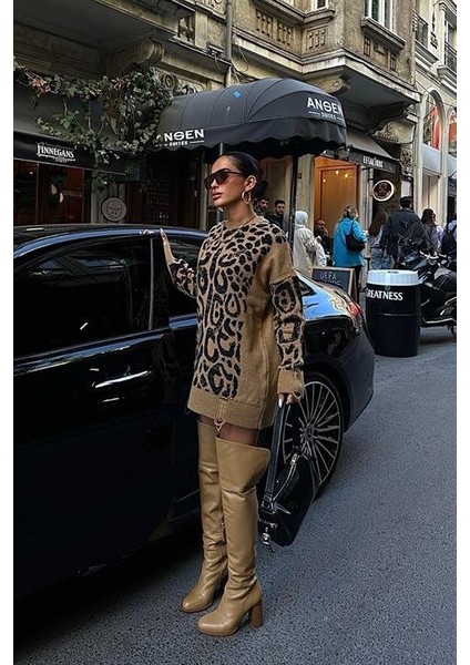 Leopar Desenli Yırtık Detaylı Kazak 1344