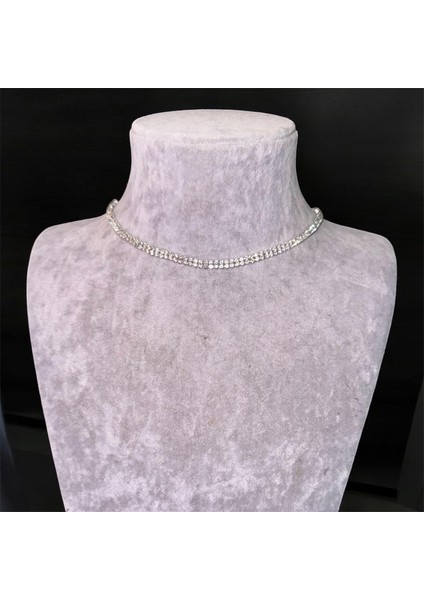 Full Taşlı Iki Sıra Parlak Choker Kolye ve Küpe Seti fiyatları