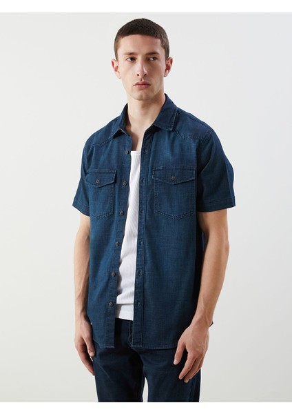 Yeni Sezon Regular Fit Kisa Kollu Erkek Jean Gomlek - S5KB07Z8