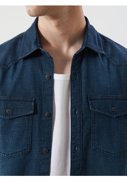 Yeni Sezon Regular Fit Kisa Kollu Erkek Jean Gomlek - S5KB07Z8