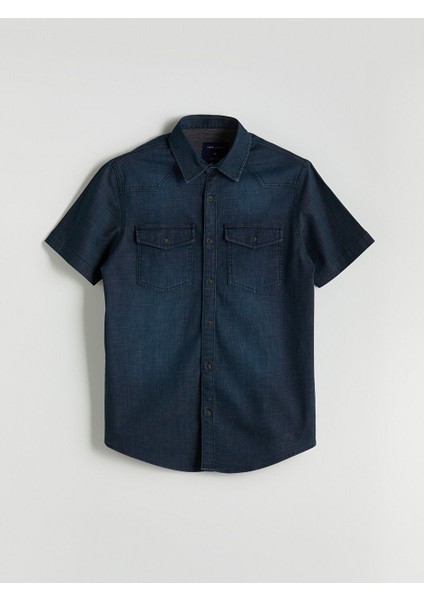 Yeni Sezon Regular Fit Kisa Kollu Erkek Jean Gomlek - S5KB07Z8