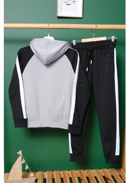 Unisex Şerit Detaylı Kapüşonlu Çocuk Eşofman Takımı modelleri