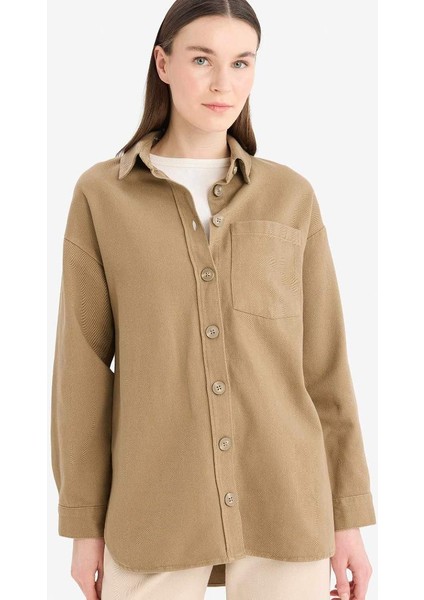 Yeni Sezon Relax Fit Basic Düz Gabardin Uzun Kollu Gömlek Tunik