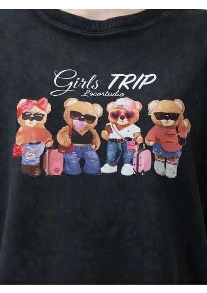 Kız Çocuk Ayıcık Baskılı Oversize T-Shirt modelleri