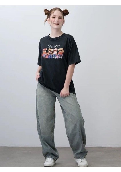 Kız Çocuk Ayıcık Baskılı Oversize T-Shirt indirimleri