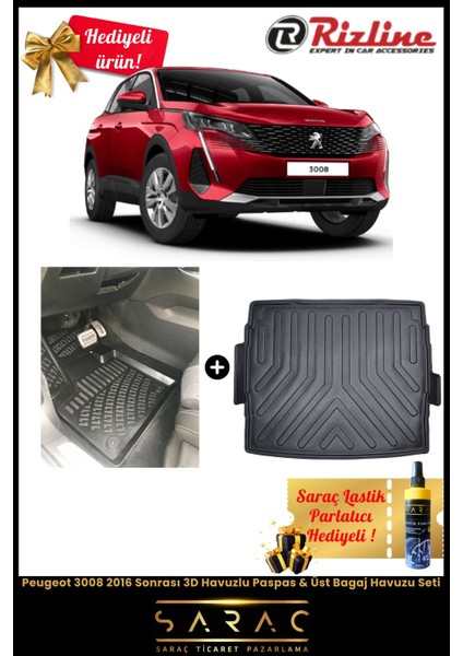 Peugeot 3008 2016-2023 3D Uyumlu Havuzlu Paspas & Üst Bagaj Havuzu Seti( Hediyeli!)