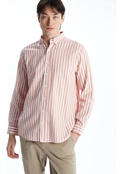 Yeni Sezon Regular Fit Uzun Kollu Cizgili Poplin Erkek Gomlek - S55722Z8