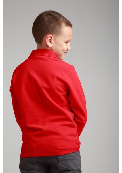 Erkek Çocuk Uzun Kollu Polo Yaka Kırmızı Penye fırsatları