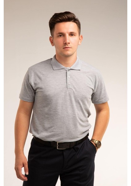 Gri Kısa Kollu Genç Boy Lise Okul Lakos Polo Yaka T-Shirt