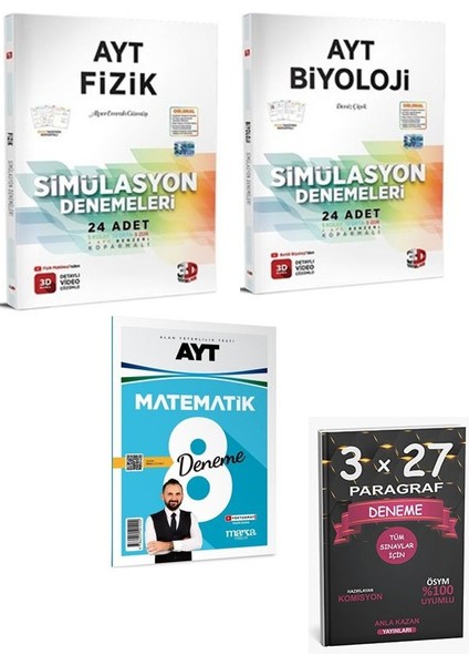 3D Yayınları Ayt Fizik+Kimya Simülasyon Denemeleri+Marka Yayınları Ayt Matematik+Anlakazan Paragraf