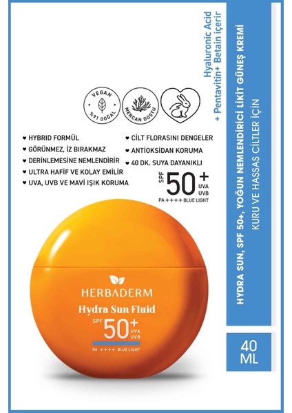 Likit Güneş Kremi, 50 + SPF Yoğun Nemlendirici 40 ml