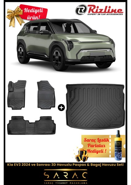 Kia Ev3 2024 ve Sonrası Havuzlu Paspas & Bagaj Havuzu Seti+Hediyeli!