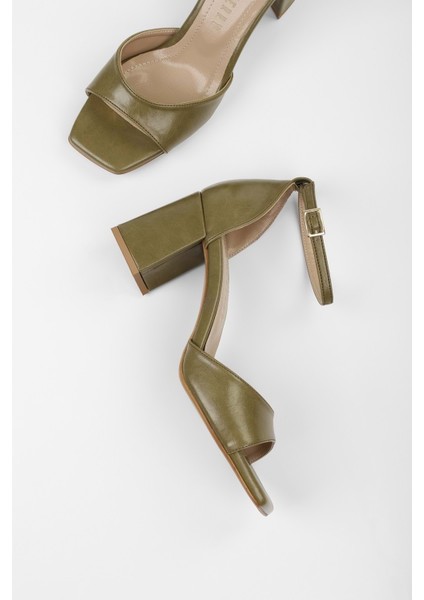 Kadın Sarge Yağ Yeşili Parlak Cilt Topuklu Ayakkabı fırsatları