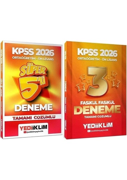 Yediiklim 2026 Kpss Lise Ortaöğretim Ön Lisans Süper Yıldız 5+3 Deneme 2 Li Set+Anlakazan Paragraf