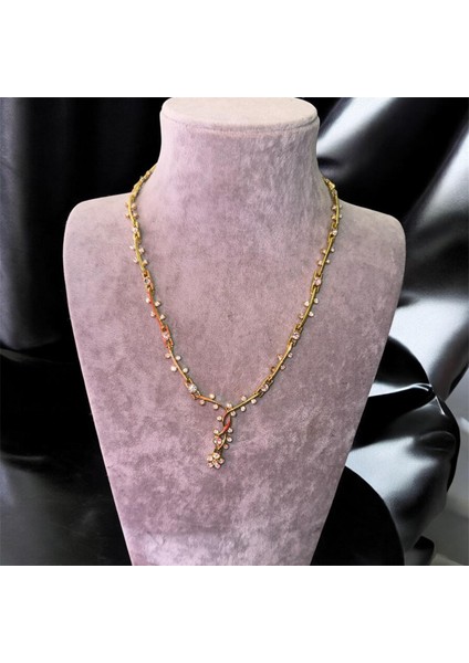 Çiçek Detaylı Şık Düğün Için Bijuteri Kolye ve Küpe Seti