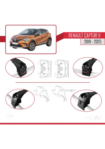 Renault Captur 2 2019 ve Sonrası ile Uyumlu Ace-2 Ara Atkı Tavan Barı Siyah 2 Adet indirimleri