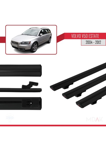 Volvo V50 2004-2012 Arası ile Uyumlu Basıc Model Ara Atkı Tavan Barı Siyah 3 Adet modelleri