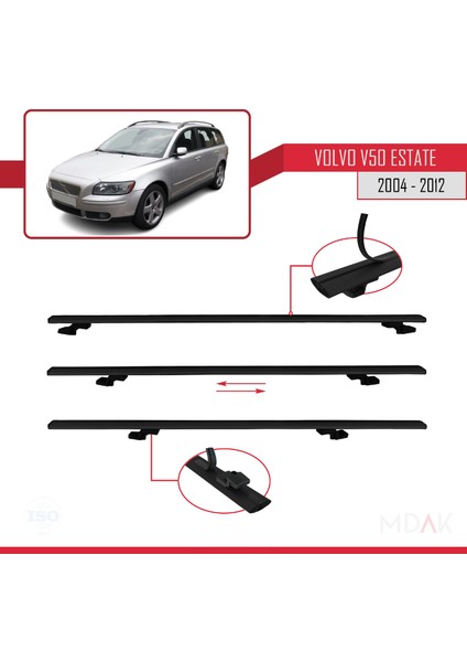 Volvo V50 2004-2012 Arası ile Uyumlu Basıc Model Ara Atkı Tavan Barı Siyah 3 Adet indirimleri