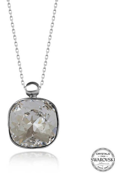 Swarovski Crystal Taşlı Kare Gümüş Kadın Kolye