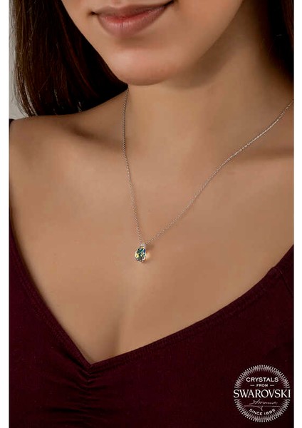 Swarovski Crystal Taşlı Drop Kesim Gümüş Kadın Kolye fiyatları