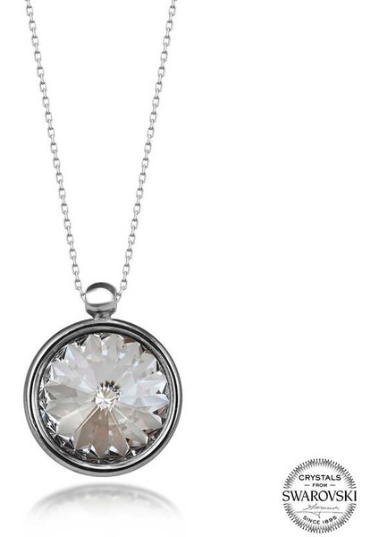 Swarovski Crystal Taşlı Çerçeveli Gümüş Kadın Kolye