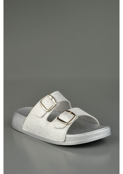 Yumuşak Tabanlı Ortopedik Gümüş Simli Şık Terlik