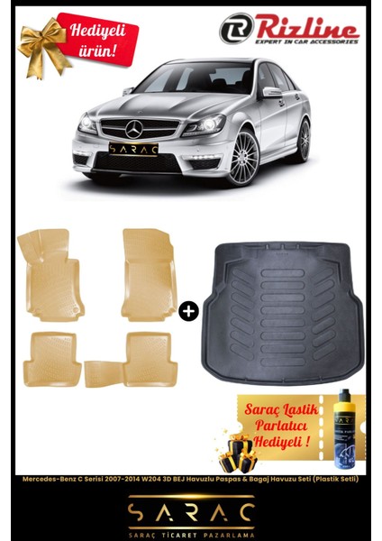 Mercedes-Benz C Serisi 2007-2014 W204 3D Bej Havuz Paspas & Bagaj Havuz Set(Plastik Setli)+Hediyeli fiyatları
