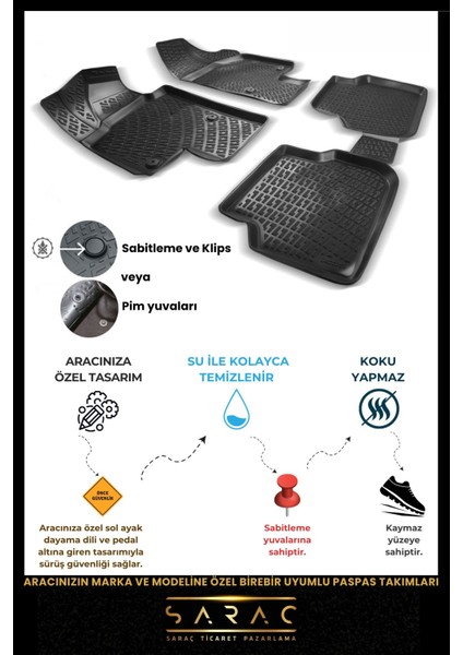 Mercedes-Benz C Serisi 2007-2014 W204 3D Bej Havuz Paspas & Bagaj Havuz Set(Plastik Setli)+Hediyeli modelleri