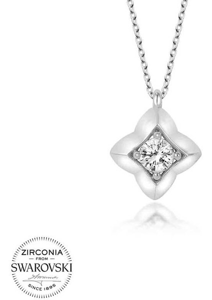 Swarovski Taşlı Gümüş Dörtgen Bayan Kolye