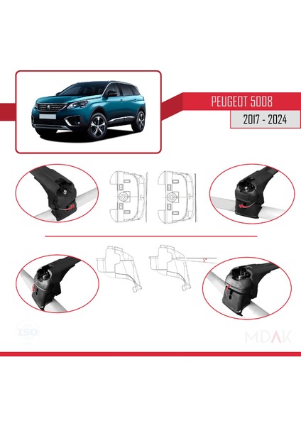 Peugeot 5008 Iı (P87) 2017-2024 Arası ile Uyumlu Ace-2 Ara Atkı Tavan Barı Siyah 2 Adet fırsatları