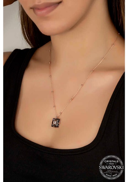 Swarovski Crystal Taşlı Rose Top Zincir Siyah Elmas Gümüş Kadın Kolye fiyatları