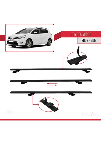 Toyota Verso (AR20) 2009-2018 Arası ile Uyumlu Basıc Model Ara Atkı Tavan Barı Siyah 2 Adet indirimleri